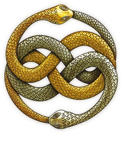 Das Auryn – zwei ineinander verschlungene Schlangen, Wahrzeichen der Cabala Serpentis
