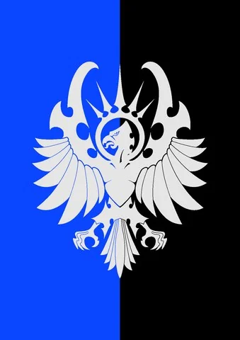 Banner Laikerias: ein silberner Doppeladler auf blau-schwarz geteiltem Grund